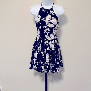 Black and white floral halter dress